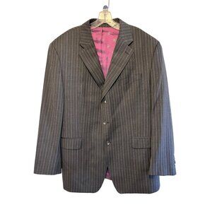 Sean John Mens 2-Piece Gray Pinstripe Suit 46R Wool Blend Lined Jacket & Pleated